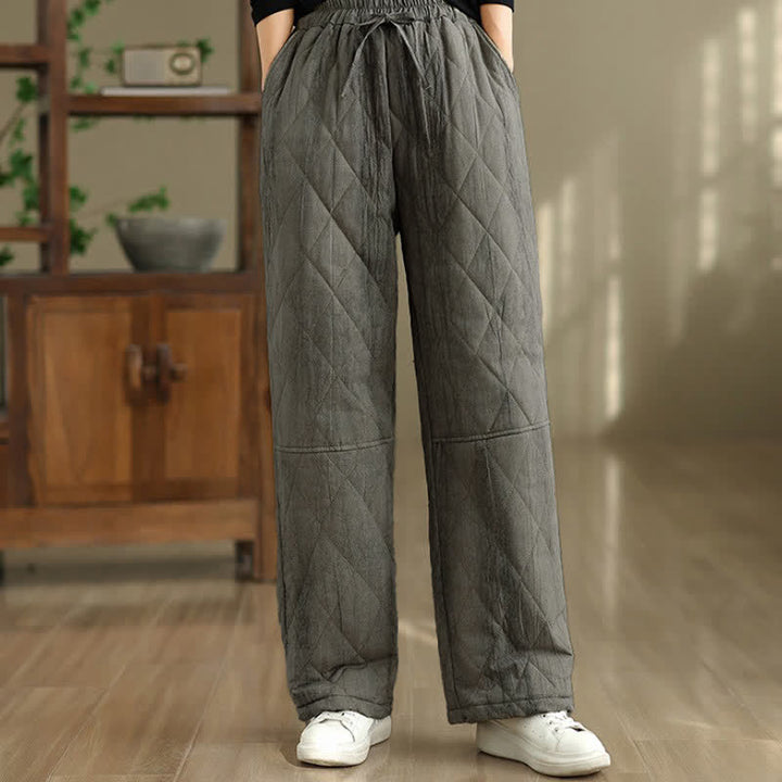 Buddha Stones Pantalones largos de invierno informales con cordón ajustable y estampado geométrico de rombos para mujer, de pierna recta y con bolsillos. - image 2