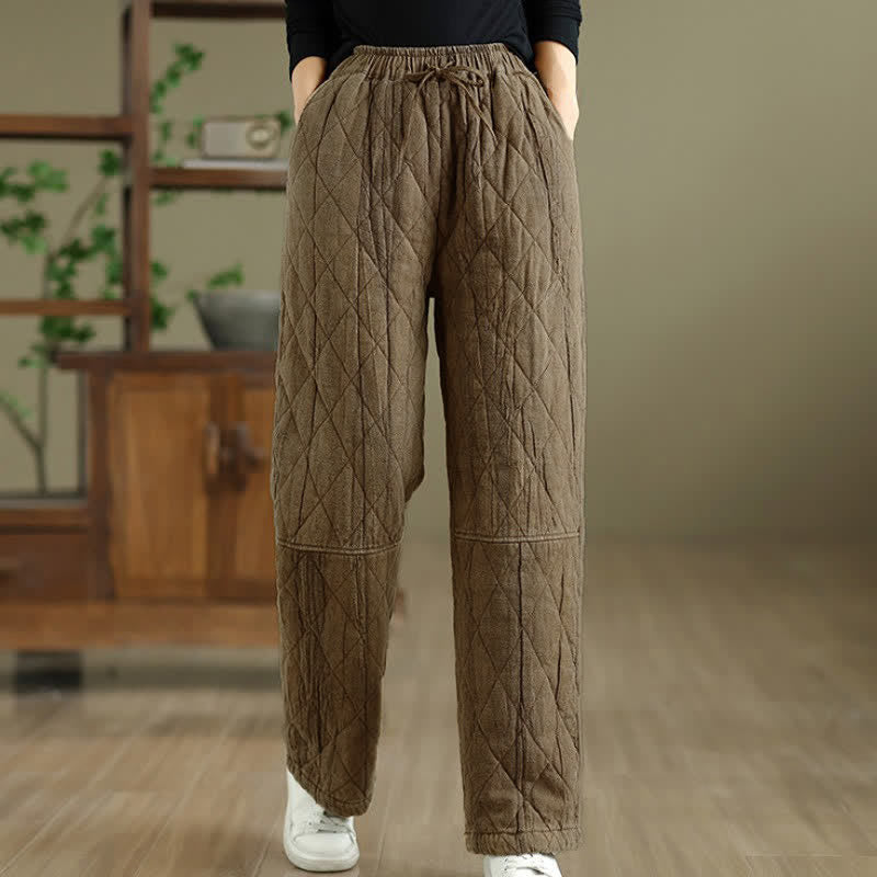Buddha Stones Pantalones largos de invierno informales con cordón ajustable y estampado geométrico de rombos para mujer, de pierna recta y con bolsillos. - image 8