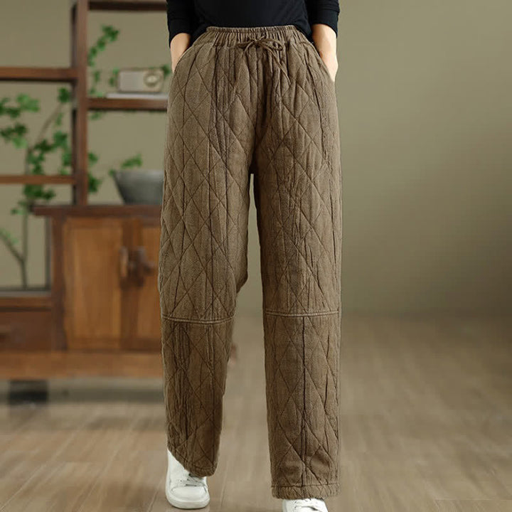Buddha Stones Pantalones largos de invierno informales con cordón ajustable y estampado geométrico de rombos para mujer, de pierna recta y con bolsillos. - image 8
