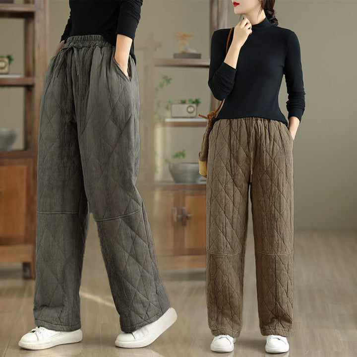 Buddha Stones Pantalones largos de invierno informales con cordón ajustable y estampado geométrico de rombos para mujer, de pierna recta y con bolsillos. - image 16