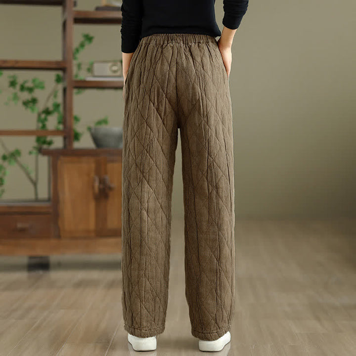 Buddha Stones Pantalones largos de invierno informales con cordón ajustable y estampado geométrico de rombos para mujer, de pierna recta y con bolsillos. - image 9