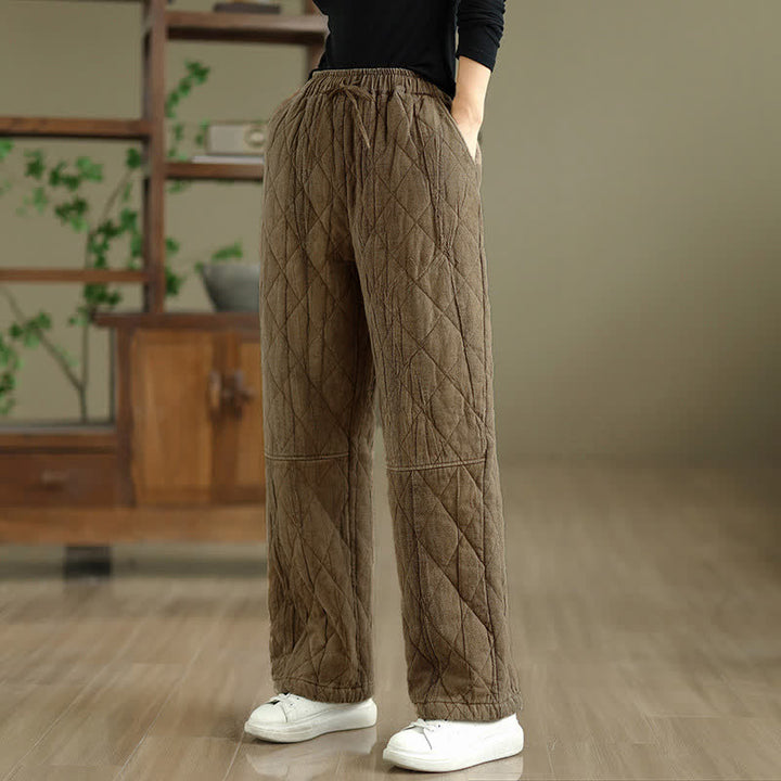Buddha Stones Pantalones largos de invierno informales con cordón ajustable y estampado geométrico de rombos para mujer, de pierna recta y con bolsillos. - image 7