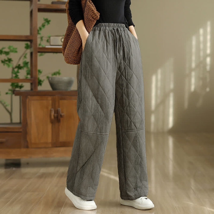 Buddha Stones Pantalones largos de invierno informales con cordón ajustable y estampado geométrico de rombos para mujer, de pierna recta y con bolsillos. - Plata - US8-10, UK/AU12-14, EU40-42 (2XL) - image 0