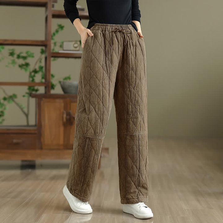 Buddha Stones Pantalones largos de invierno informales con cordón ajustable y estampado geométrico de rombos para mujer, de pierna recta y con bolsillos. - Broncearse - US8-10, UK/AU12-14, EU40-42 (2XL) - image 6