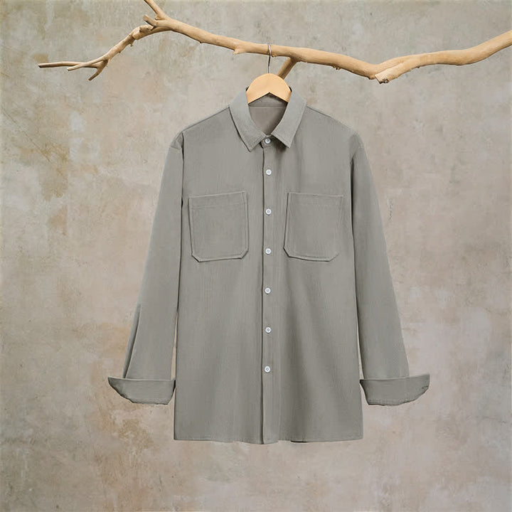 Buddha Stones Camisas de manga larga de pana lisas para hombre, estilo casual de otoño, con bolsillos de parche. - image 10