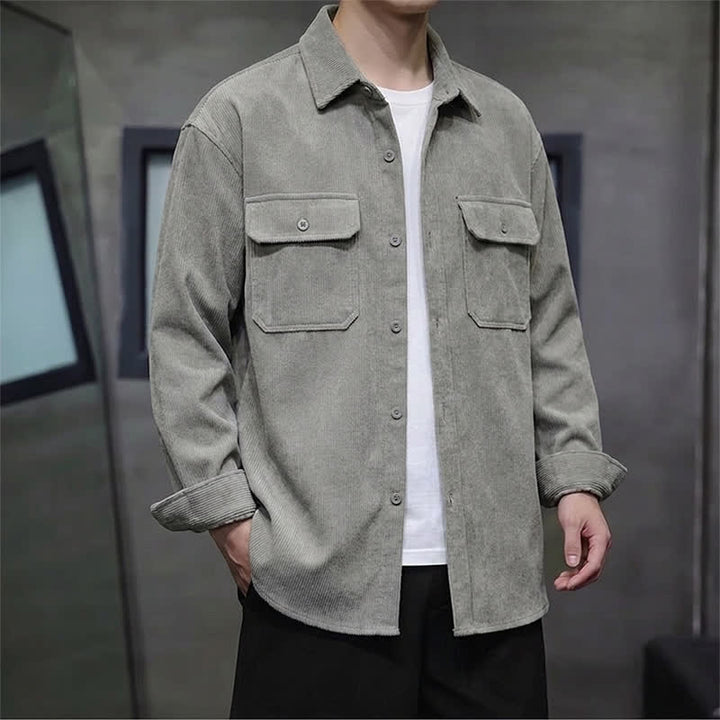 Buddha Stones Camisas de manga larga de pana lisas para hombre, estilo casual de otoño, con bolsillos de parche. - image 9