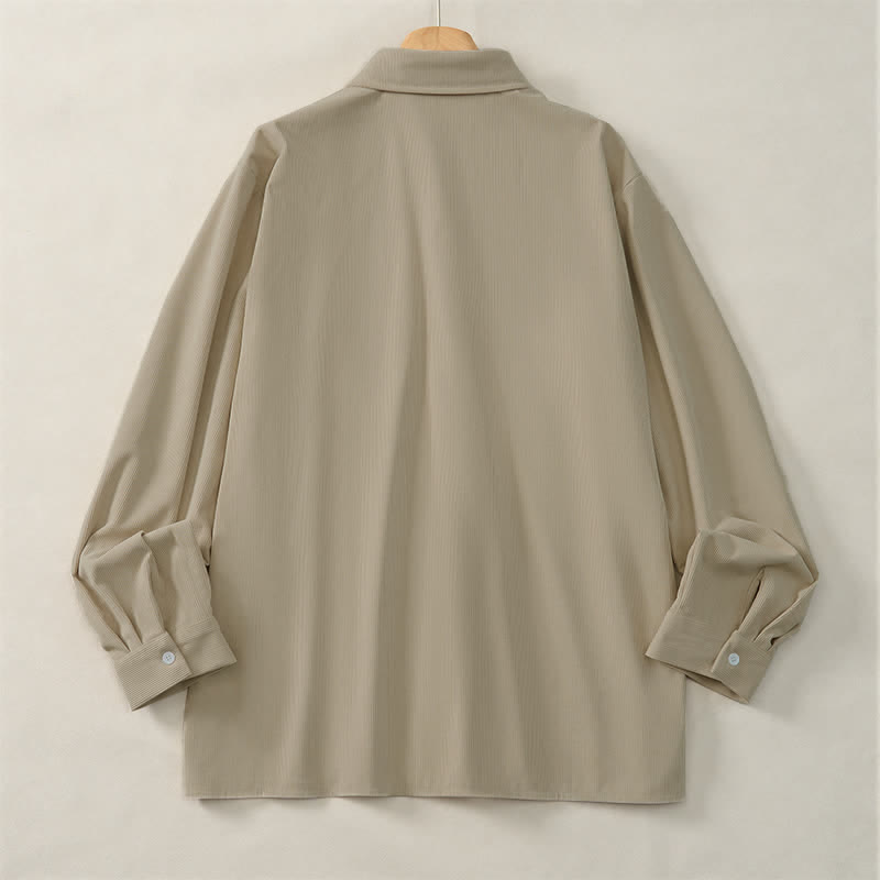 Buddha Stones Camisas de manga larga de pana lisas para hombre, estilo casual de otoño, con bolsillos de parche. - image 3