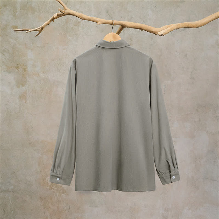 Buddha Stones Camisas de manga larga de pana lisas para hombre, estilo casual de otoño, con bolsillos de parche. - image 11