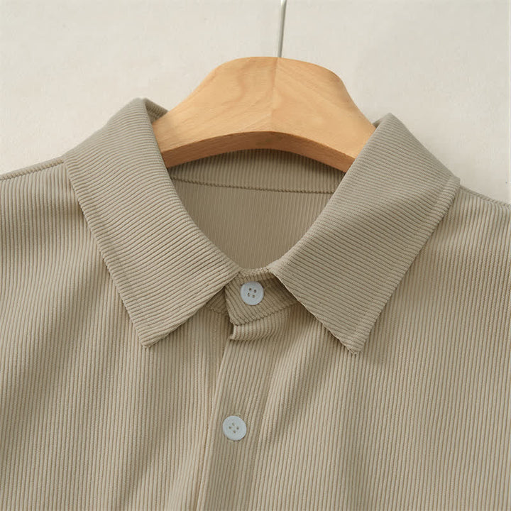 Buddha Stones Camisas de manga larga de pana lisas para hombre, estilo casual de otoño, con bolsillos de parche. - image 4