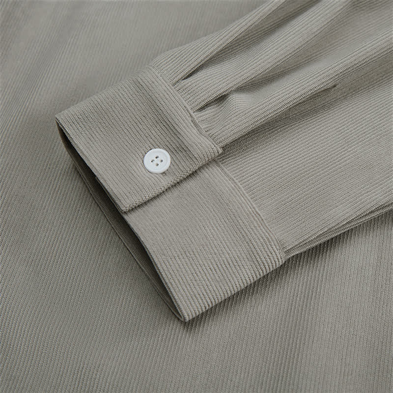 Buddha Stones Camisas de manga larga de pana lisas para hombre, estilo casual de otoño, con bolsillos de parche. - image 16