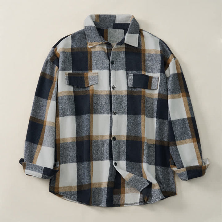 Buddha Stones Camisas de manga larga a cuadros con botones, estilo vintage, para hombre, ideales para primavera y otoño. - image 13