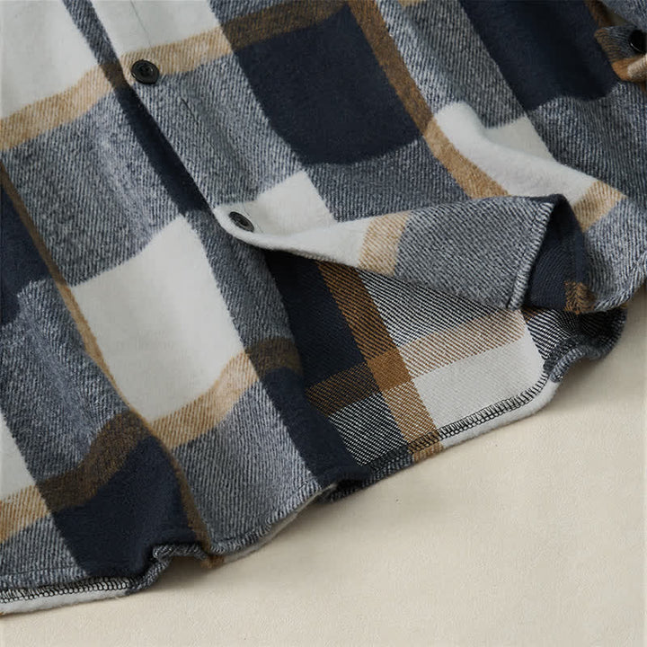 Buddha Stones Camisas de manga larga a cuadros con botones, estilo vintage, para hombre, ideales para primavera y otoño. - image 19
