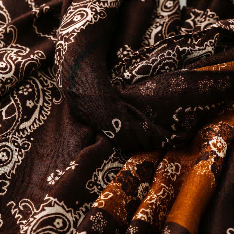 Buddha Stones Bufanda de mujer con borlas, estampado paisley y patchwork estilo boho para primavera y otoño. - image 15