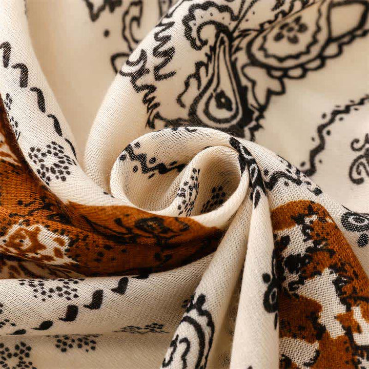 Buddha Stones Bufanda de mujer con borlas, estampado paisley y patchwork estilo boho para primavera y otoño. - image 6