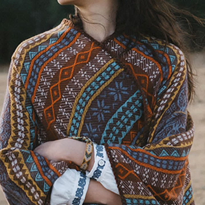 Buddha Stones Chal acogedor de mujer con borlas, rayas geométricas estilo boho para otoño/invierno - image 9