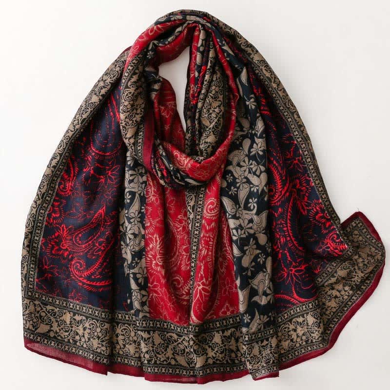 Buddha Stones Bufanda suave para mujer con estampado floral paisley para otoño/invierno. - Granate - image 15