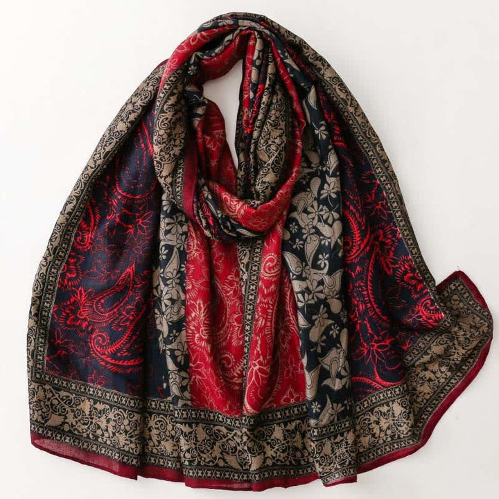 Buddha Stones Bufanda suave para mujer con estampado floral paisley para otoño/invierno. - Granate - image 15
