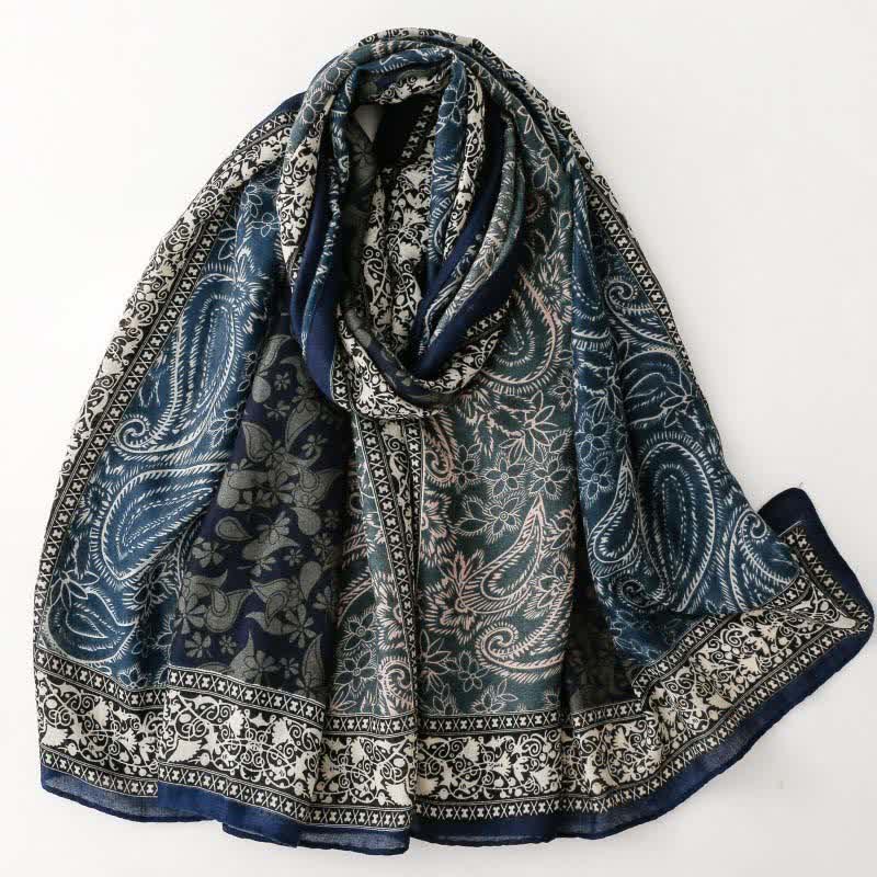 Buddha Stones Bufanda suave para mujer con estampado floral paisley para otoño/invierno. - Marina de guerra - image 0