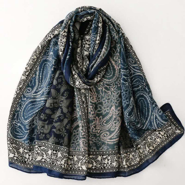 Buddha Stones Bufanda suave para mujer con estampado floral paisley para otoño/invierno. - Marina de guerra - image 0