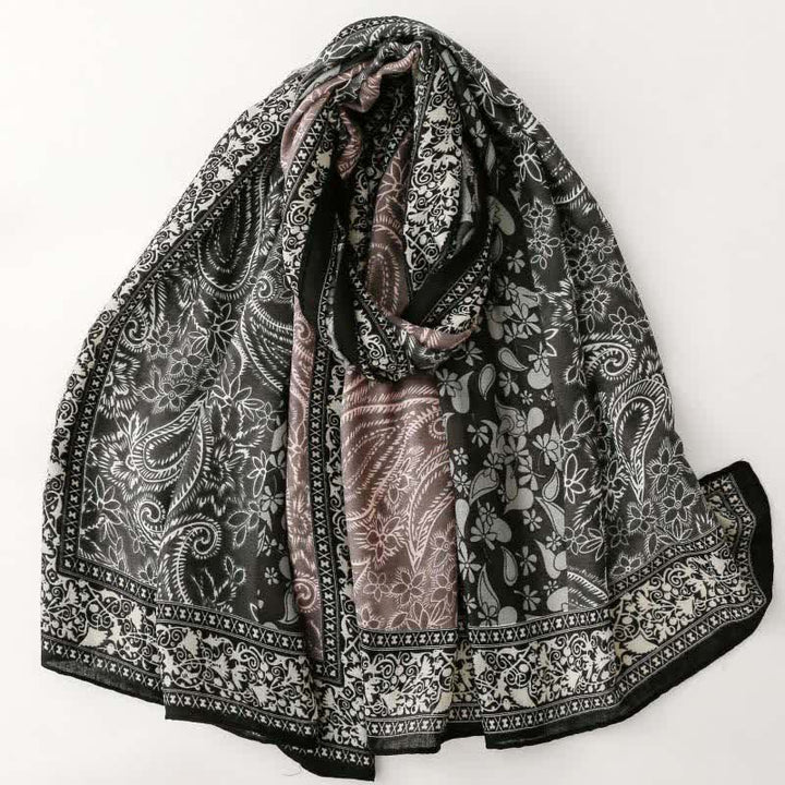 Buddha Stones Bufanda suave para mujer con estampado floral paisley para otoño/invierno. - Negro - image 19