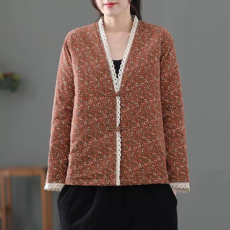 Buddha Stones Chaquetas de punto elegantes de estilo vintage con botones y estampado floral para mujer, ideales para otoño e invierno. - Tierra de siena - US12, UK/AU16, EU44 (3XL) - image 12