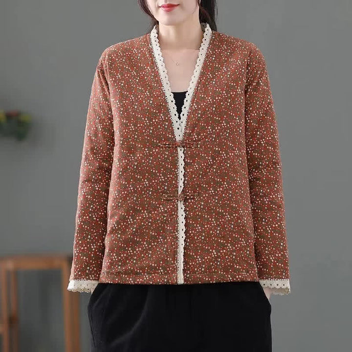 Buddha Stones Chaquetas de punto elegantes de estilo vintage con botones y estampado floral para mujer, ideales para otoño e invierno. - Tierra de siena - US12, UK/AU16, EU44 (3XL) - image 12