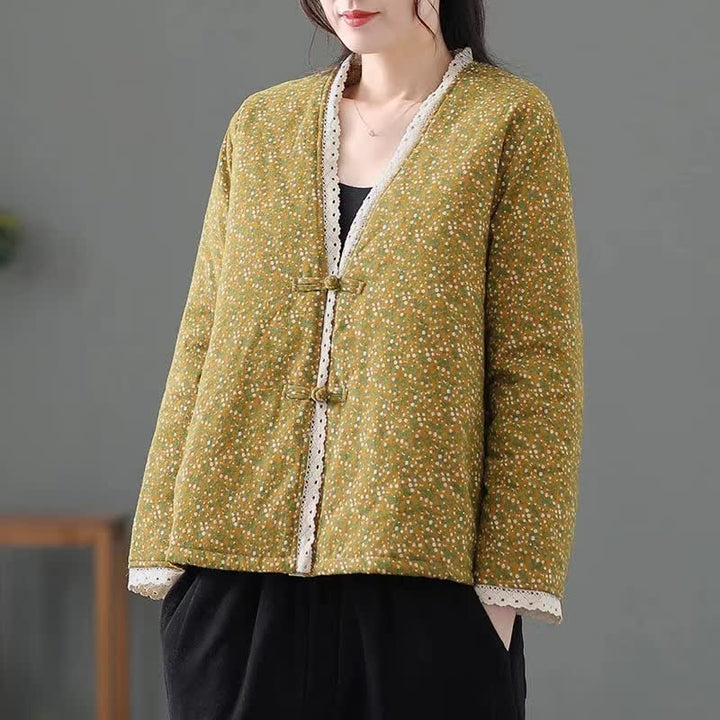 Buddha Stones Chaquetas de punto elegantes de estilo vintage con botones y estampado floral para mujer, ideales para otoño e invierno. - Amarillo - US12, UK/AU16, EU44 (3XL) - image 0