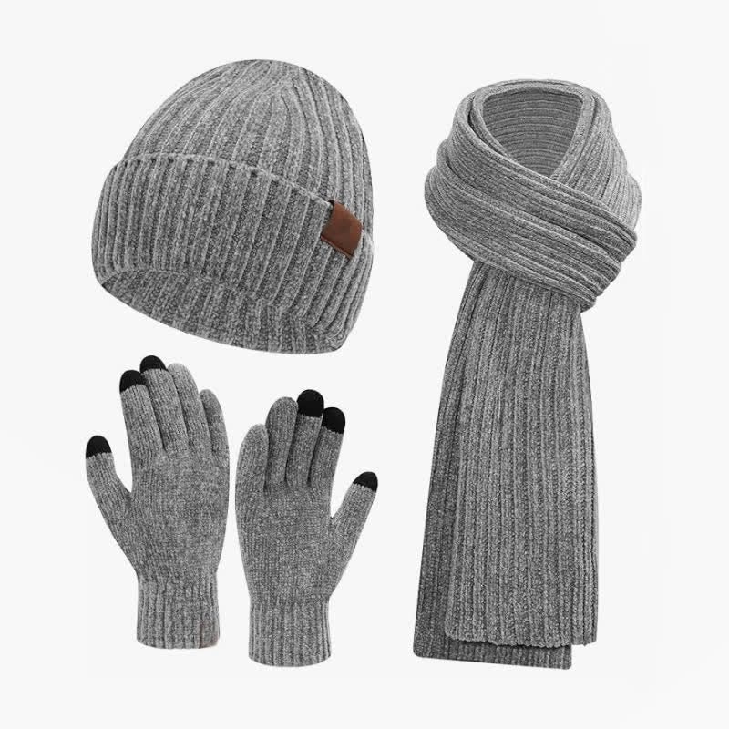 Buddha Stones Conjunto de 3 piezas de bufanda, gorro y guantes de punto acanalado para mujer, ideales para otoño e invierno. - Gris oscuro - image 2