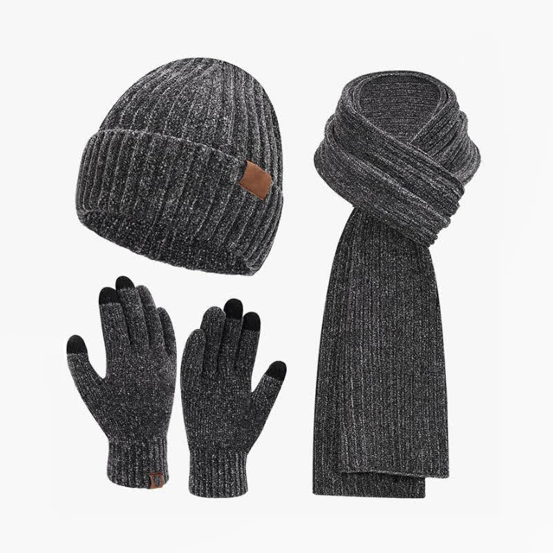 Buddha Stones Conjunto de 3 piezas de bufanda, gorro y guantes de punto acanalado para mujer, ideales para otoño e invierno. - Gris - image 0