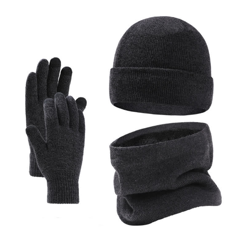 Buddha Stones 3 piezas de bufanda, gorro y guantes de punto acanalado para hombre, ideales para otoño e invierno. - Gris oscuro - image 10