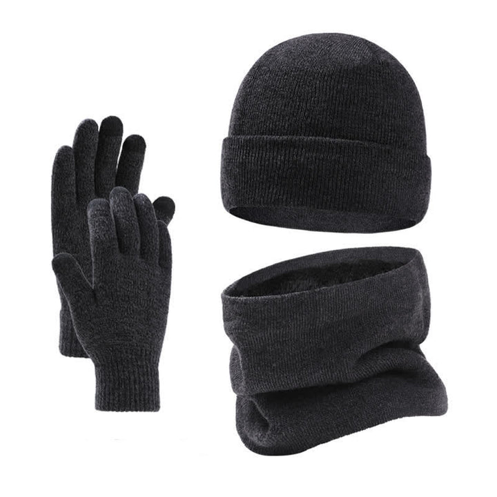 Buddha Stones 3 piezas de bufanda, gorro y guantes de punto acanalado para hombre, ideales para otoño e invierno. - Gris oscuro - image 10