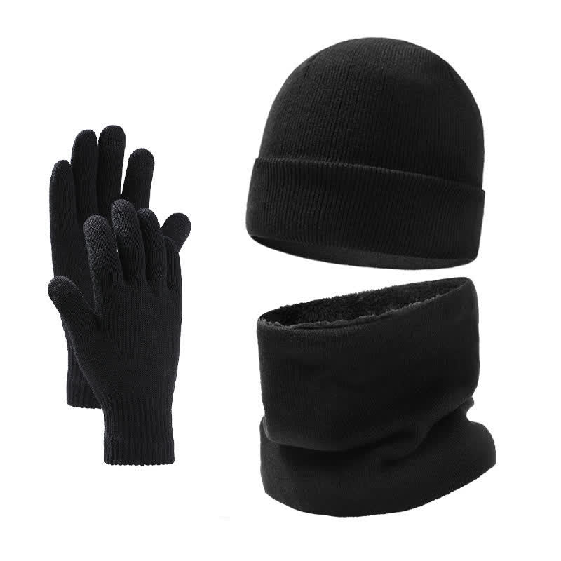 Buddha Stones 3 piezas de bufanda, gorro y guantes de punto acanalado para hombre, ideales para otoño e invierno. - Negro - image 1