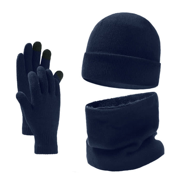 Buddha Stones 3 piezas de bufanda, gorro y guantes de punto acanalado para hombre, ideales para otoño e invierno. - Azul medianoche - image 12