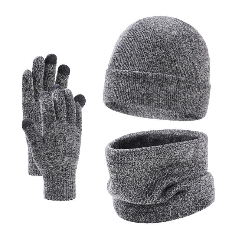 Buddha Stones 3 piezas de bufanda, gorro y guantes de punto acanalado para hombre, ideales para otoño e invierno. - Gris claro - image 11