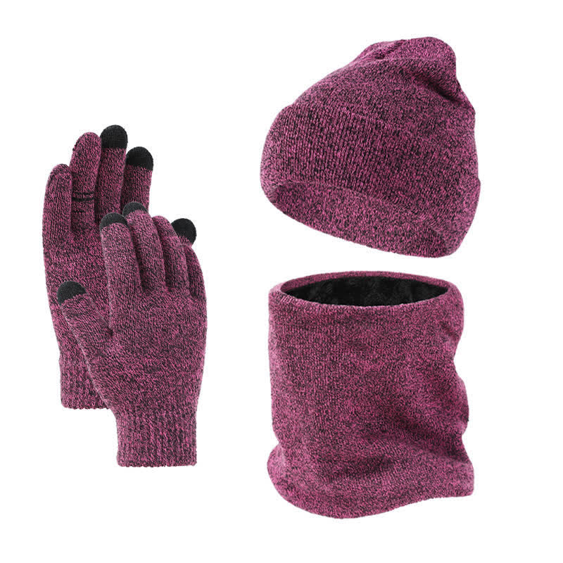 Buddha Stones 3 piezas de bufanda, gorro y guantes de punto acanalado para hombre, ideales para otoño e invierno. - Púrpura - image 9