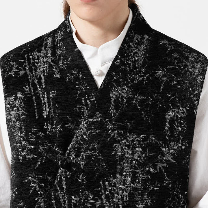 Buddha Stones Chaleco para hombre estilo Tang vintage con botones y estampado abstracto de bambú. - image 10
