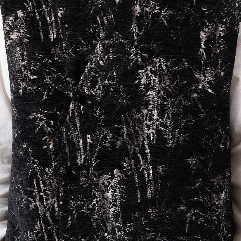 Buddha Stones Chaleco para hombre estilo Tang vintage con botones y estampado abstracto de bambú. - image 11