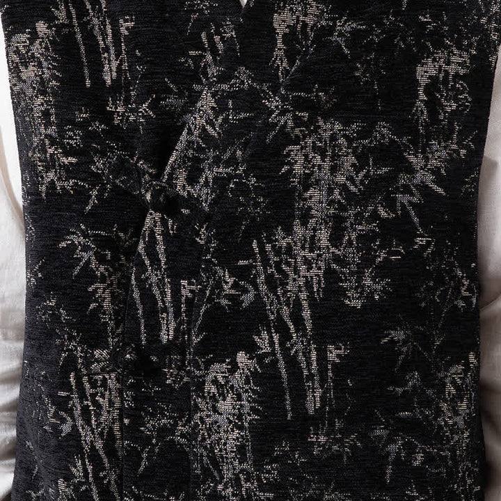 Buddha Stones Chaleco para hombre estilo Tang vintage con botones y estampado abstracto de bambú. - image 11