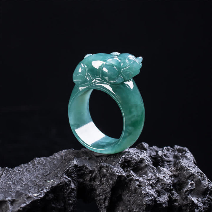 Buddha Stones Anillo de la riqueza Pi Xiu tallado a mano en jade - image 1