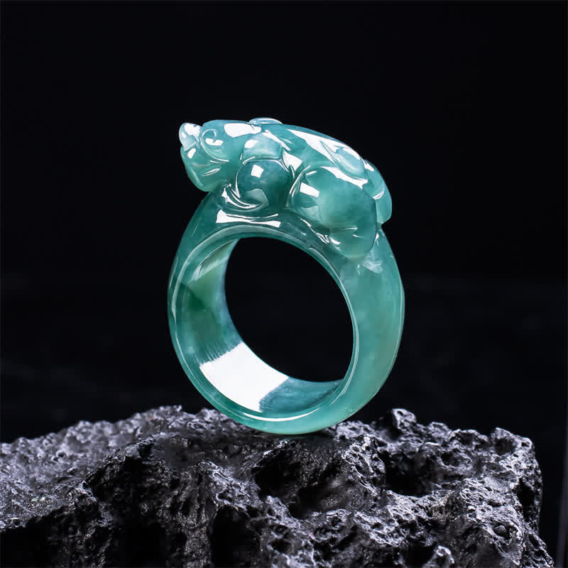 Buddha Stones Anillo de la riqueza Pi Xiu tallado a mano en jade - image 9