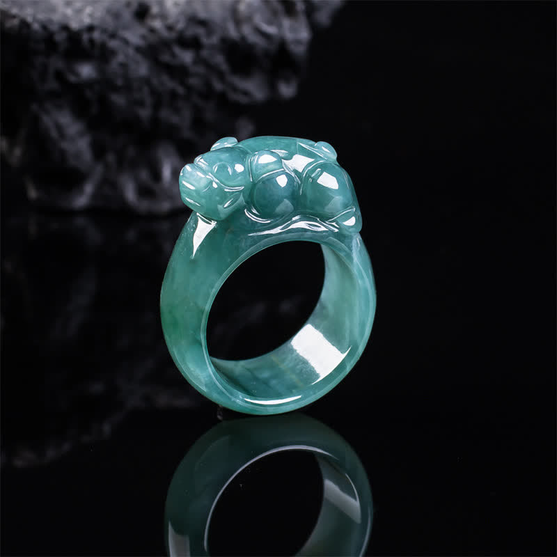 Buddha Stones Anillo de la riqueza Pi Xiu tallado a mano en jade - Pi Xiu (aprox. 35,6 × 12,4 × 3,6 mm) - 22 mm - image 0
