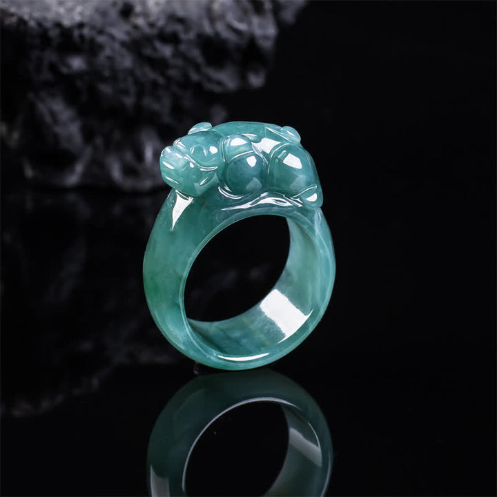 Buddha Stones Anillo de la riqueza Pi Xiu tallado a mano en jade - Pi Xiu (aprox. 35,6 × 12,4 × 3,6 mm) - 22 mm - image 0
