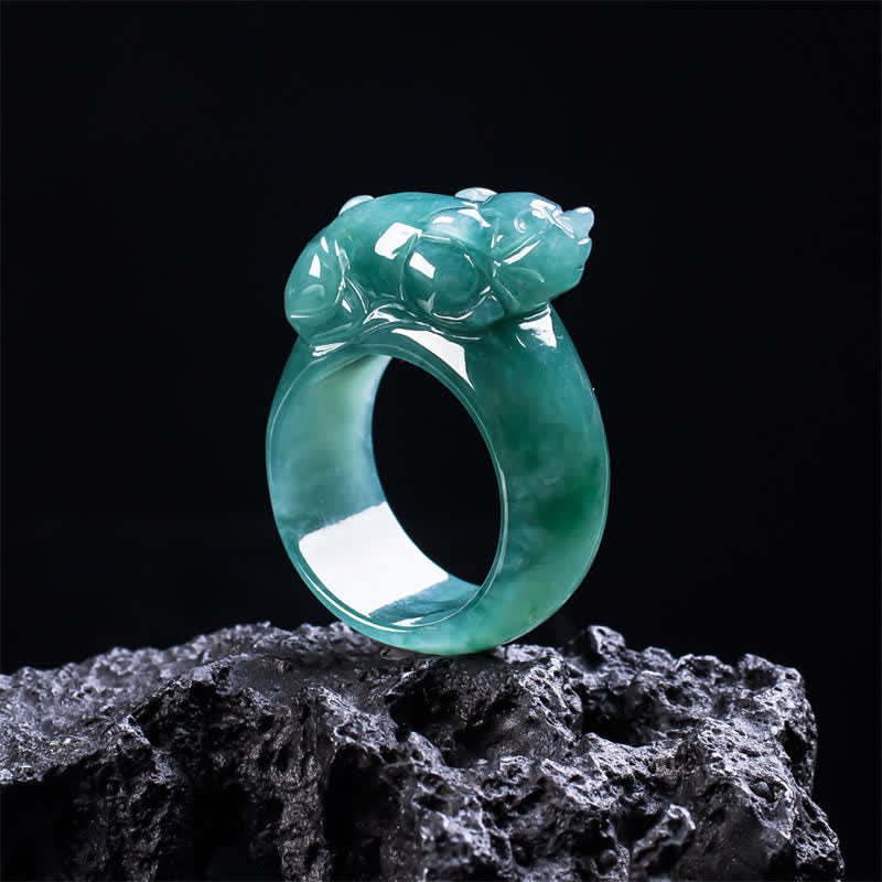 Buddha Stones Anillo de la riqueza Pi Xiu tallado a mano en jade - image 10
