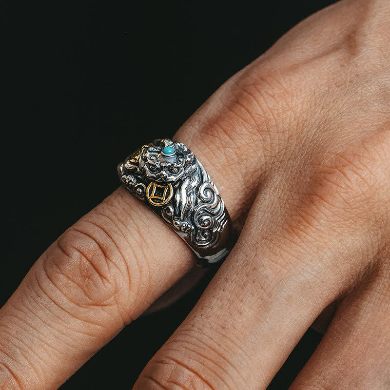 Buddha Stones Anillo ajustable de cobre con relieve tallado de Pi Xiu para conexión a tierra y prosperidad. - image 9