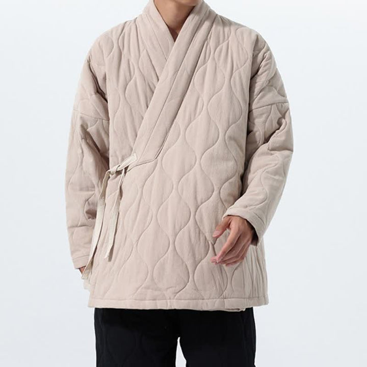 Buddha Stones Kimono de hombre de algodón liso acolchado con cordón ajustable, estilo Tang, para otoño/invierno, con bolsillos. - image 34
