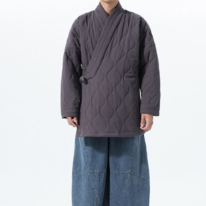 Buddha Stones Kimono de hombre de algodón liso acolchado con cordón ajustable, estilo Tang, para otoño/invierno, con bolsillos. - image 17
