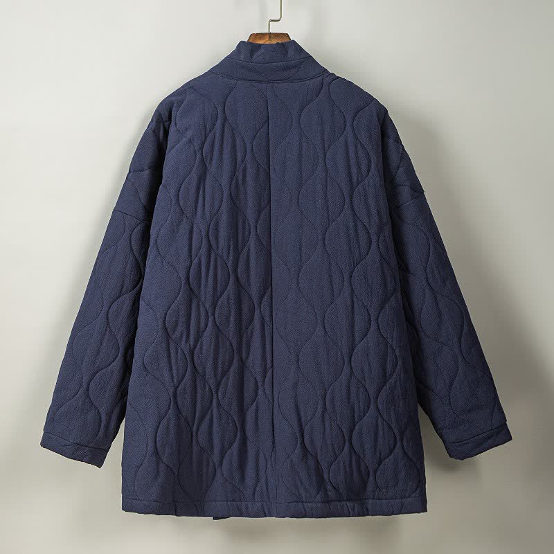 Buddha Stones Kimono de hombre de algodón liso acolchado con cordón ajustable, estilo Tang, para otoño/invierno, con bolsillos. - image 9
