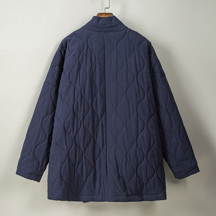 Buddha Stones Kimono de hombre de algodón liso acolchado con cordón ajustable, estilo Tang, para otoño/invierno, con bolsillos. - image 9