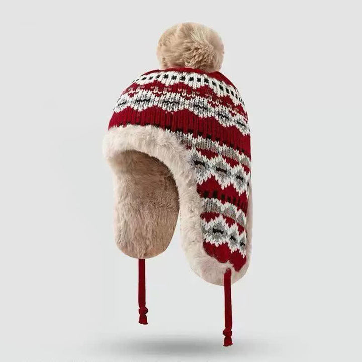 Buddha Stones Gorro de invierno para mujer con forro polar, orejeras y pompón geométrico. - Granate - Talla única (54-60 cm) - image 0