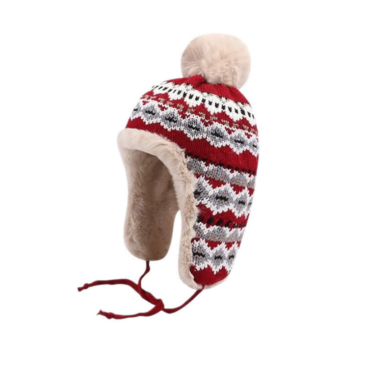 Buddha Stones Gorro de invierno para mujer con forro polar, orejeras y pompón geométrico. - image 1